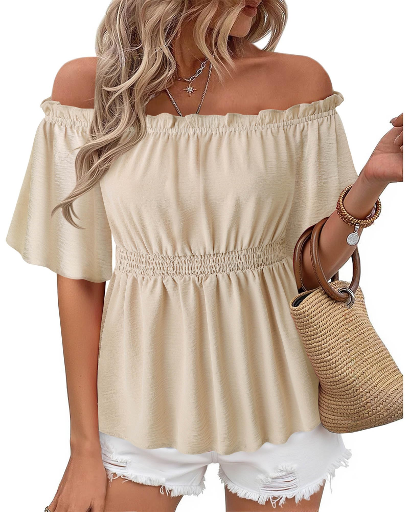 Lenora Top Femme – Bluza s otvorenim ramenima i volanima, elegantnog uskog kroja za ljeto