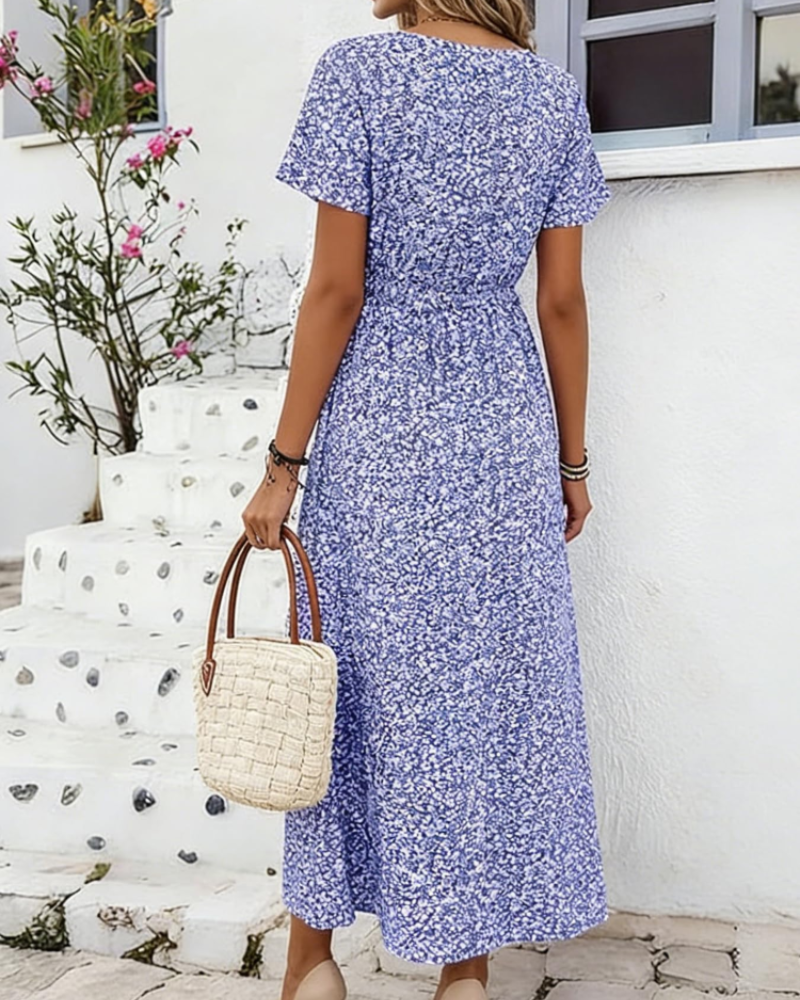 Jade Maxi-jurk voor dames – V-hals, korte mouwen, feestelijk & kantoor