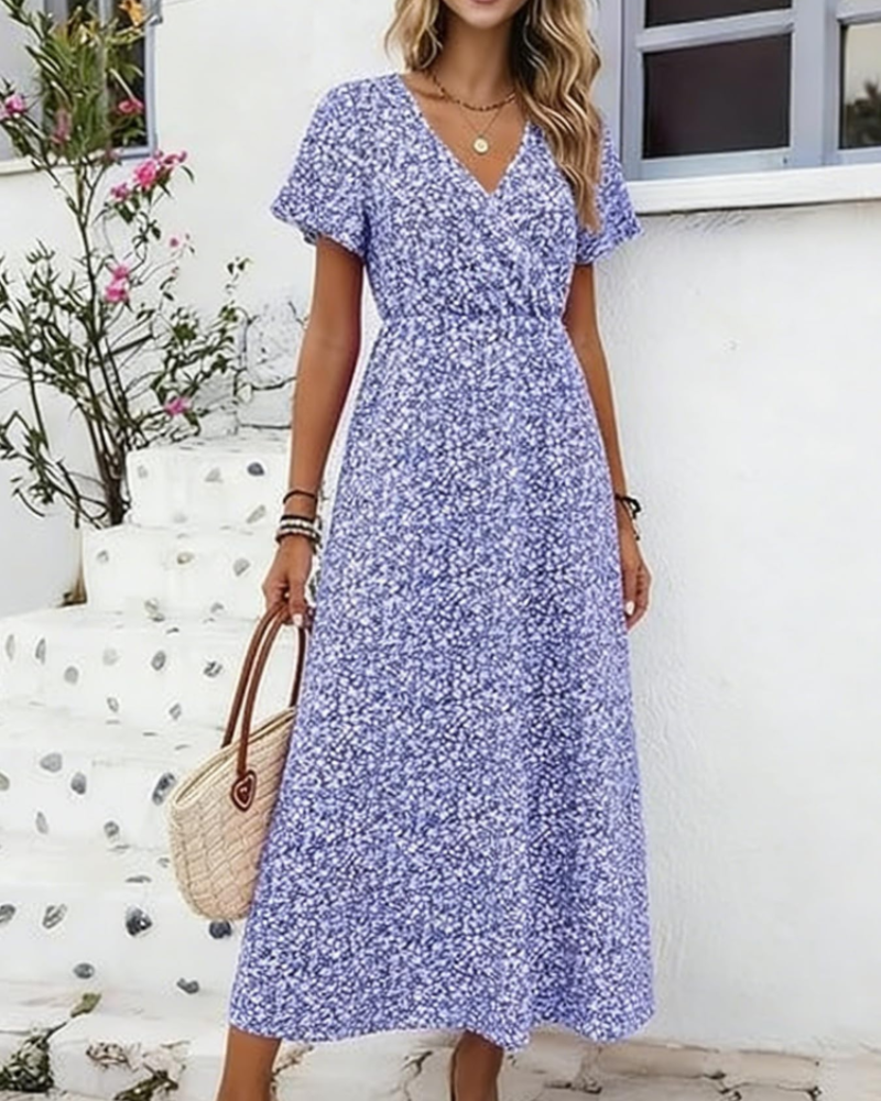 Jade Maxi-jurk voor dames – V-hals, korte mouwen, feestelijk & kantoor