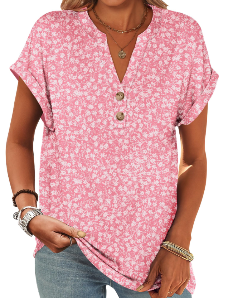 Manon top pre ženy – blúzka Henley s výstrihom do V a zapínaním na gombíky, voľný casual chic letný strih