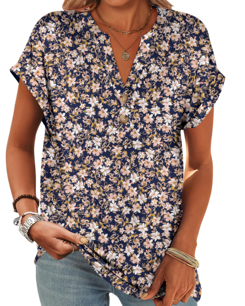 Manon top pre ženy – blúzka Henley s výstrihom do V a zapínaním na gombíky, voľný casual chic letný strih