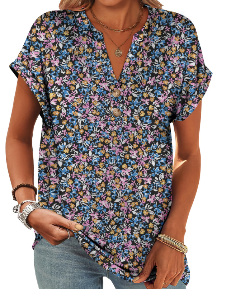 Manon top pre ženy – blúzka Henley s výstrihom do V a zapínaním na gombíky, voľný casual chic letný strih
