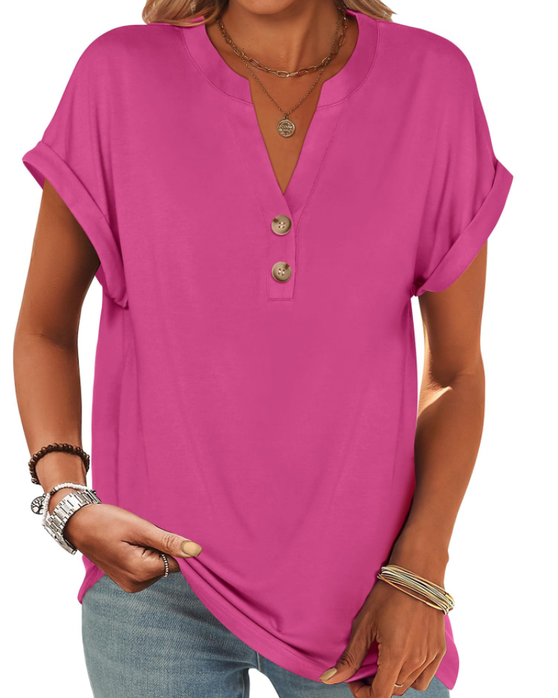 Manon top pre ženy – blúzka Henley s výstrihom do V a zapínaním na gombíky, voľný casual chic letný strih