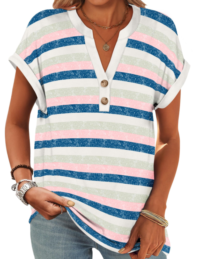 Manon top pre ženy – blúzka Henley s výstrihom do V a zapínaním na gombíky, voľný casual chic letný strih