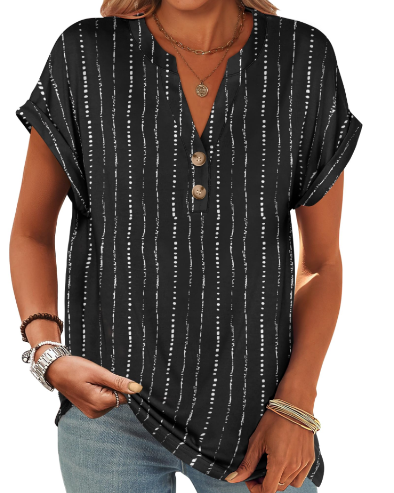Manon top pre ženy – blúzka Henley s výstrihom do V a zapínaním na gombíky, voľný casual chic letný strih
