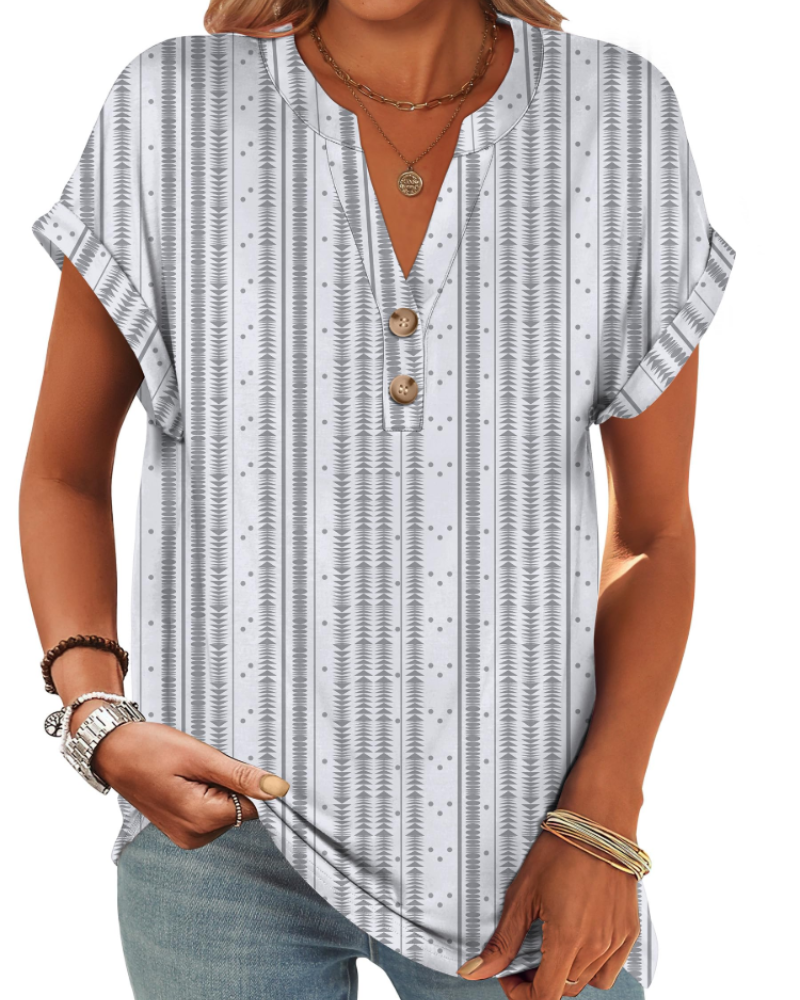 Manon top pre ženy – blúzka Henley s výstrihom do V a zapínaním na gombíky, voľný casual chic letný strih