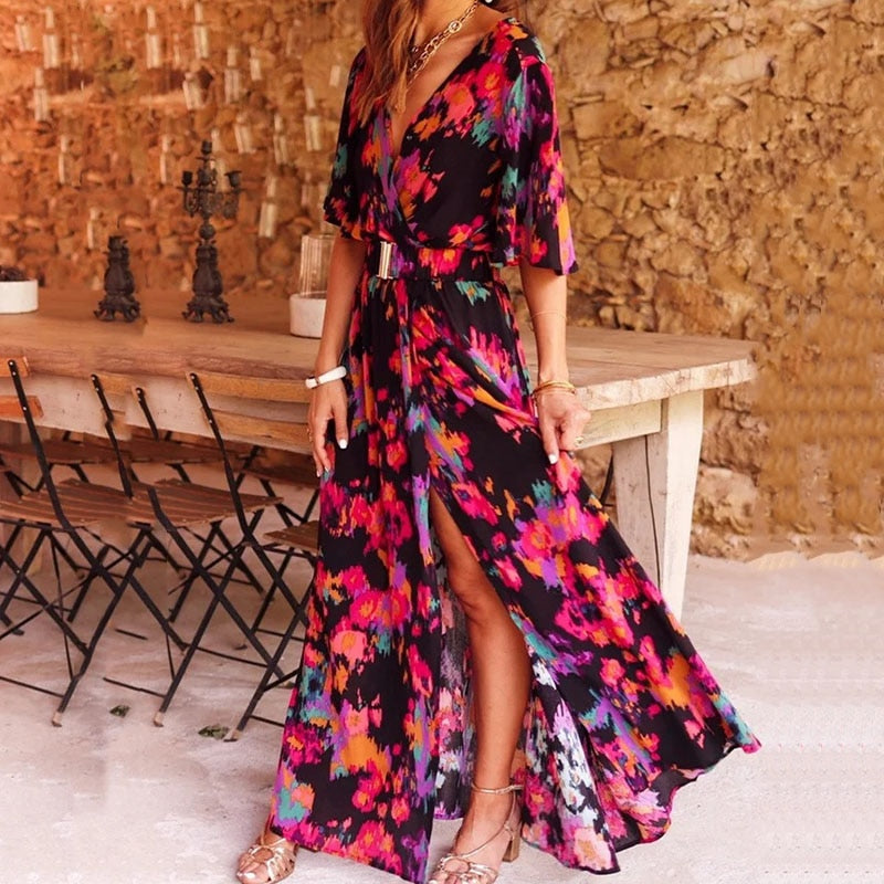 Damen Langkleid Ronja – Elegantes Wickelkleid mit schmeichelhaftem Schnitt & leichtem Sommerdesign