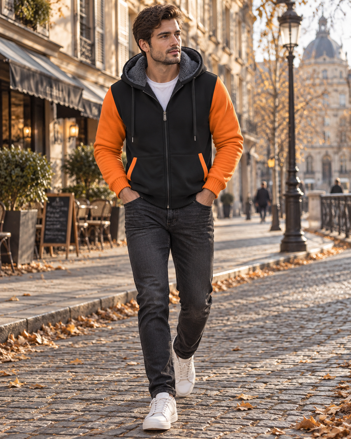 Christopher herenhoodie – fleecevoering, doorlopende rits, zakken en colorblock