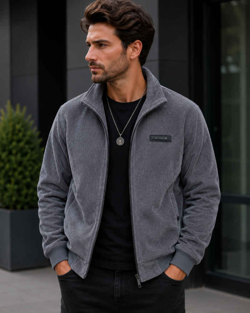 Bennett herenbodywarmer van ribfluweel – opstaande kraag met rits en casual pasvorm