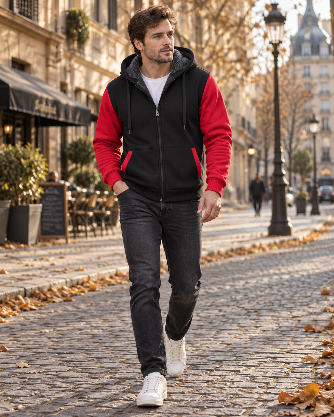 Christopher herenhoodie – fleecevoering, doorlopende rits, zakken en colorblock