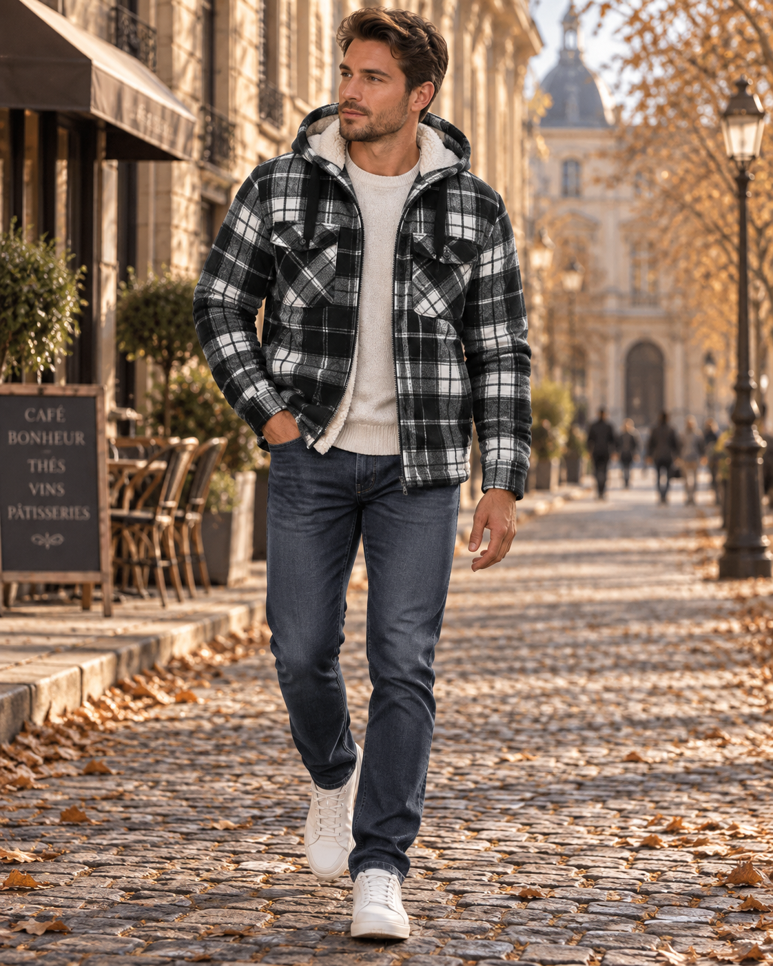 Tristan Veste Homme à Carreaux – Doublure Sherpa, Capuche et Fermeture Zippée