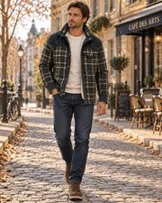 Cleo Sobrecamisa de cuadros para hombre con forro de borreguito - Pana y bolsillo en el pecho