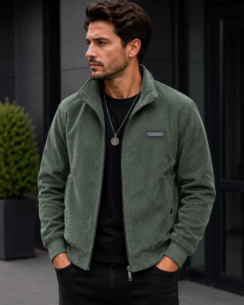 Bennett herenbodywarmer van ribfluweel – opstaande kraag met rits en casual pasvorm