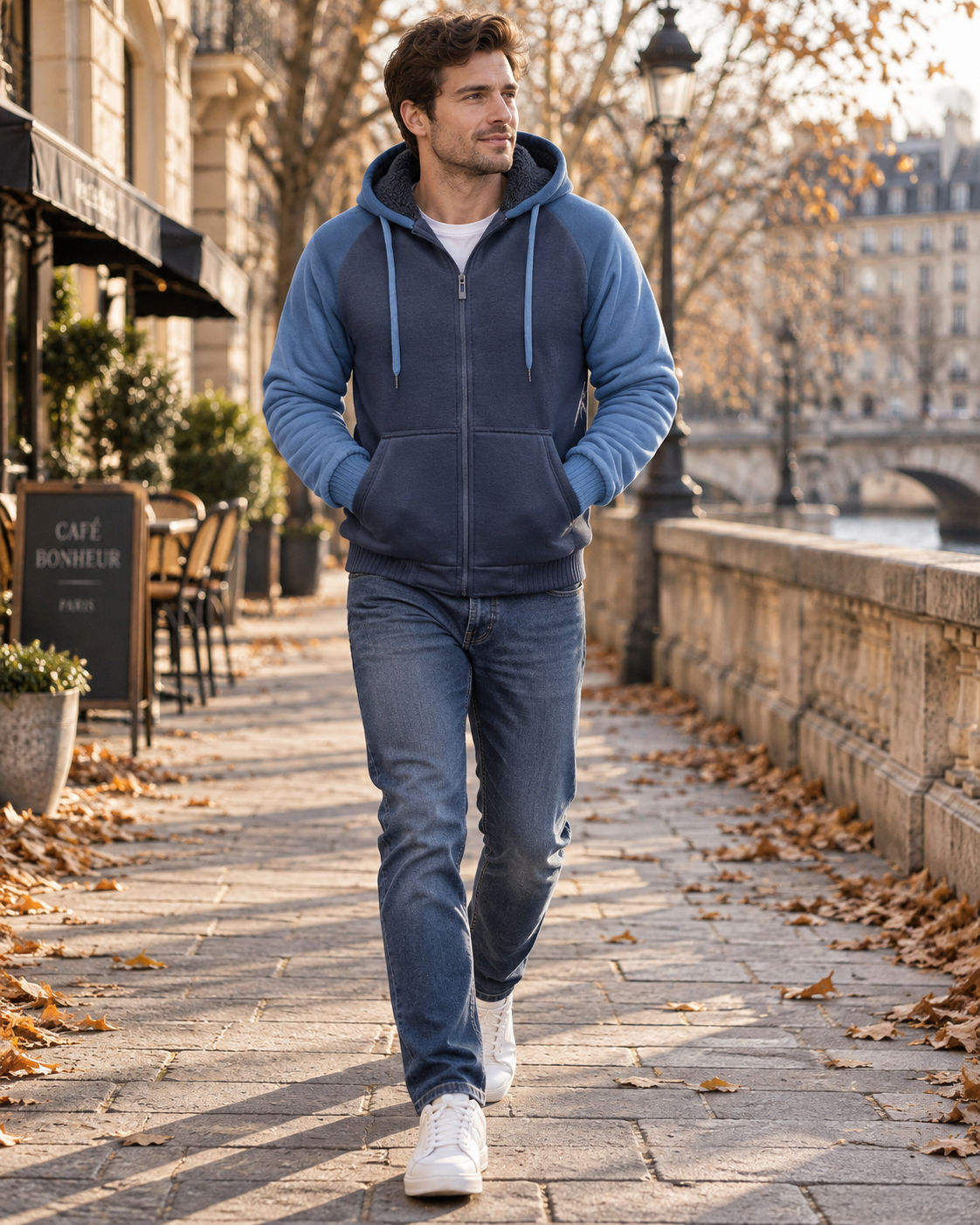 Christopher herenhoodie – fleecevoering, doorlopende rits, zakken en colorblock