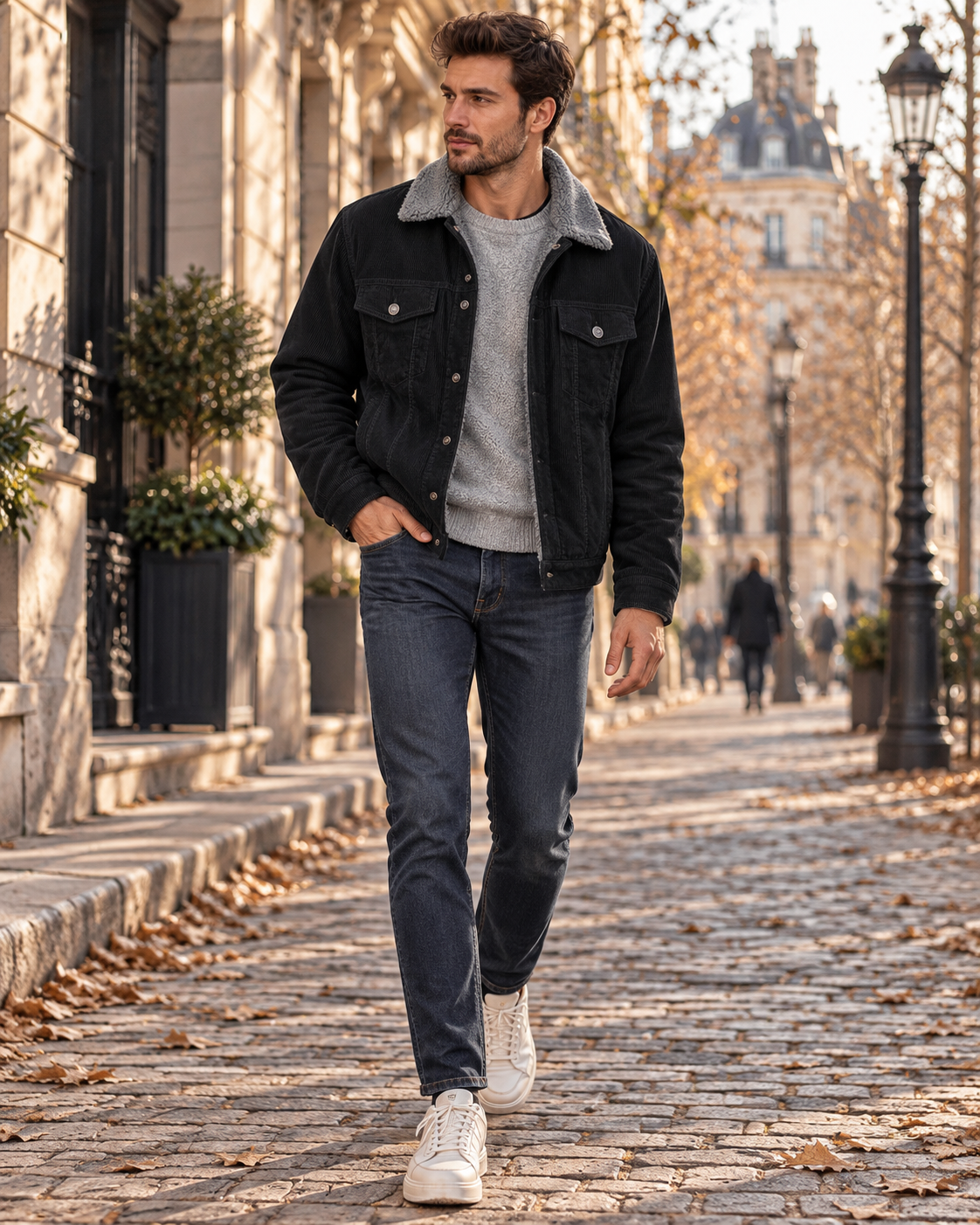 Conrad Men's Jacket – Corduroy, Sherpa Lining, Fold-Down Collar and Pockets