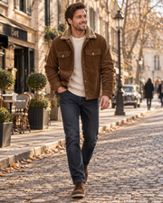 Conrad Men's Jacket – Corduroy, Sherpa Lining, Fold-Down Collar and Pockets