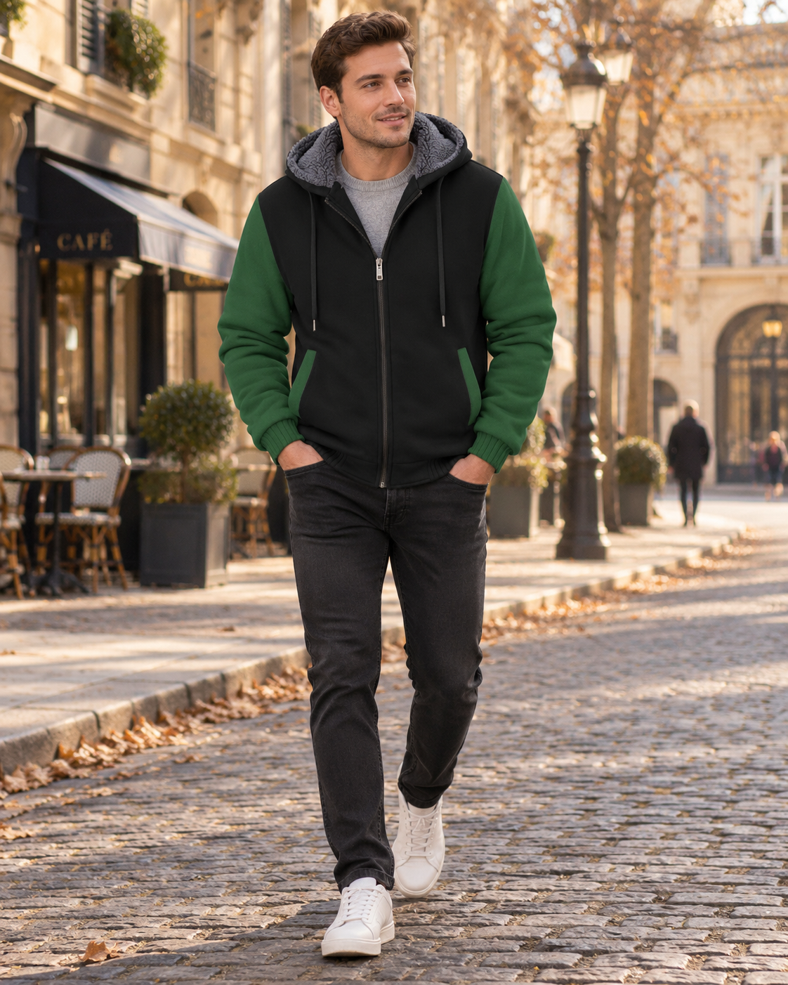 Christopher Ανδρικό φούτερ με κουκούλα – Επένδυση fleece, πλήρες φερμουάρ, τσέπες και σχέδιο color block