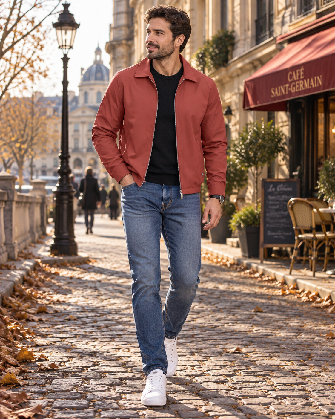 Cyan Men's Lightweight Jacket – Windproof, Fold-Down Collar, Full Zip and Zipped Pockets