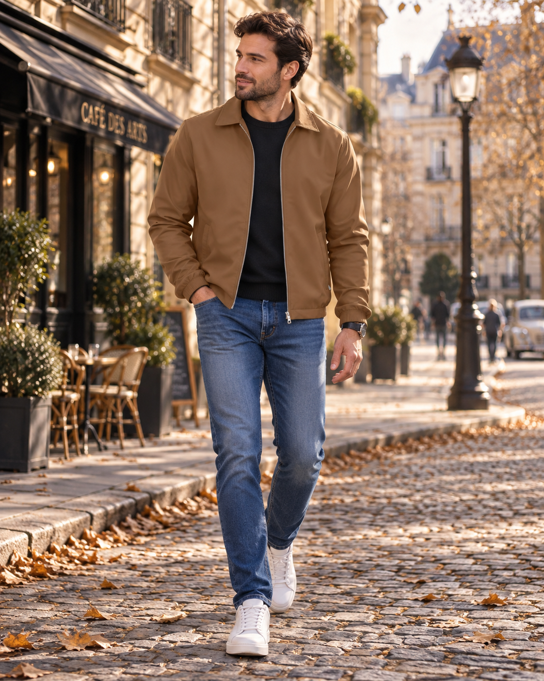 Cyan Men's Lightweight Jacket – Windproof, Fold-Down Collar, Full Zip and Zipped Pockets