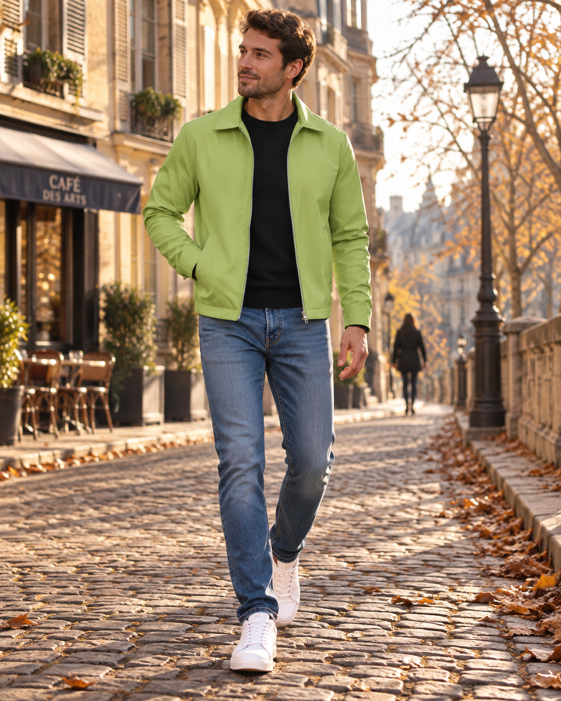 Cyan Men's Lightweight Jacket – Windproof, Fold-Down Collar, Full Zip and Zipped Pockets