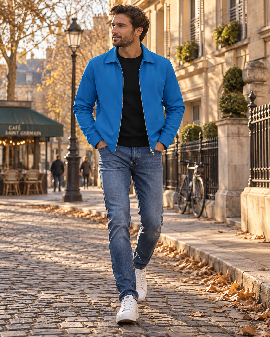 Cyan Men's Lightweight Jacket – Windproof, Fold-Down Collar, Full Zip and Zipped Pockets