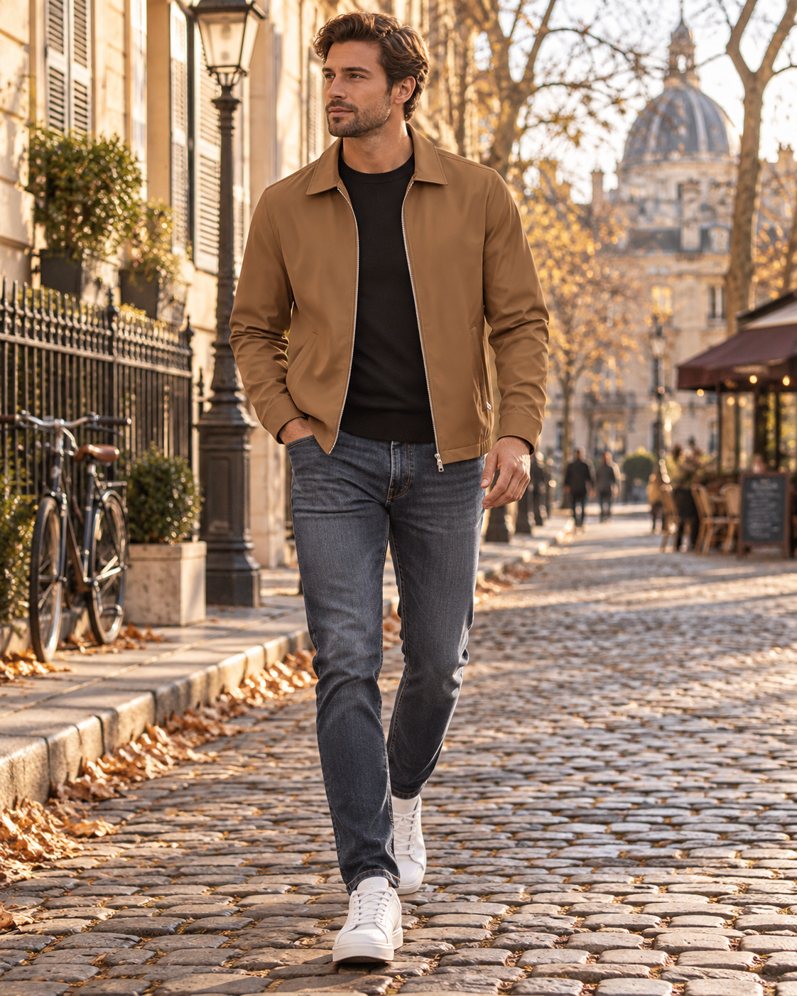 Cyan Men's Lightweight Jacket – Windproof, Fold-Down Collar, Full Zip and Zipped Pockets