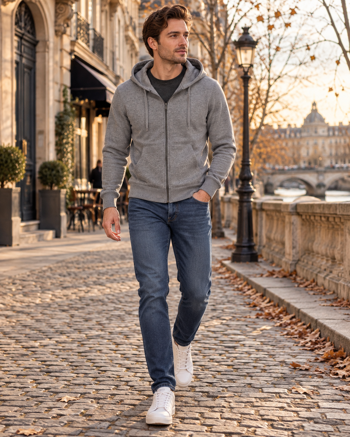 Felpa con cappuccio da uomo Frederick – pile spazzolato, cerniera integrale e tasche