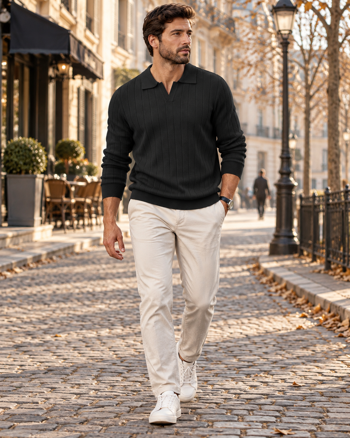 Alistair Men's Polo Sweater – Textured Knit, V-Neck, Long Sleeves and Casual Fit