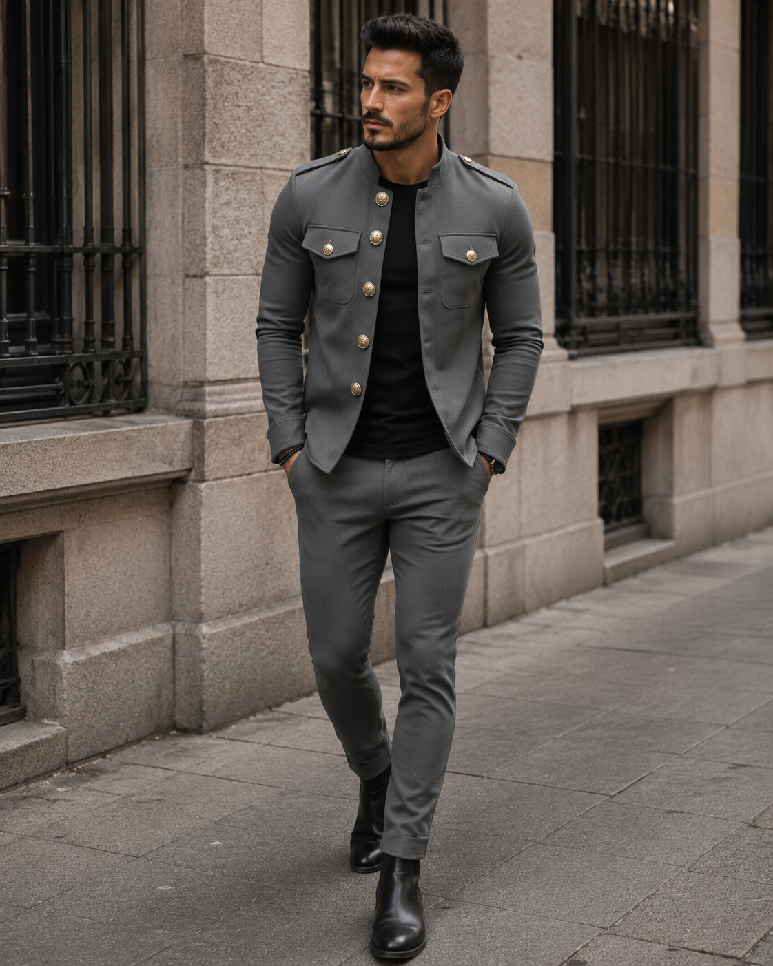 Brennan Veste Boutonnée Homme – Col Montant, Poches Poitrine & Coupe Structurée