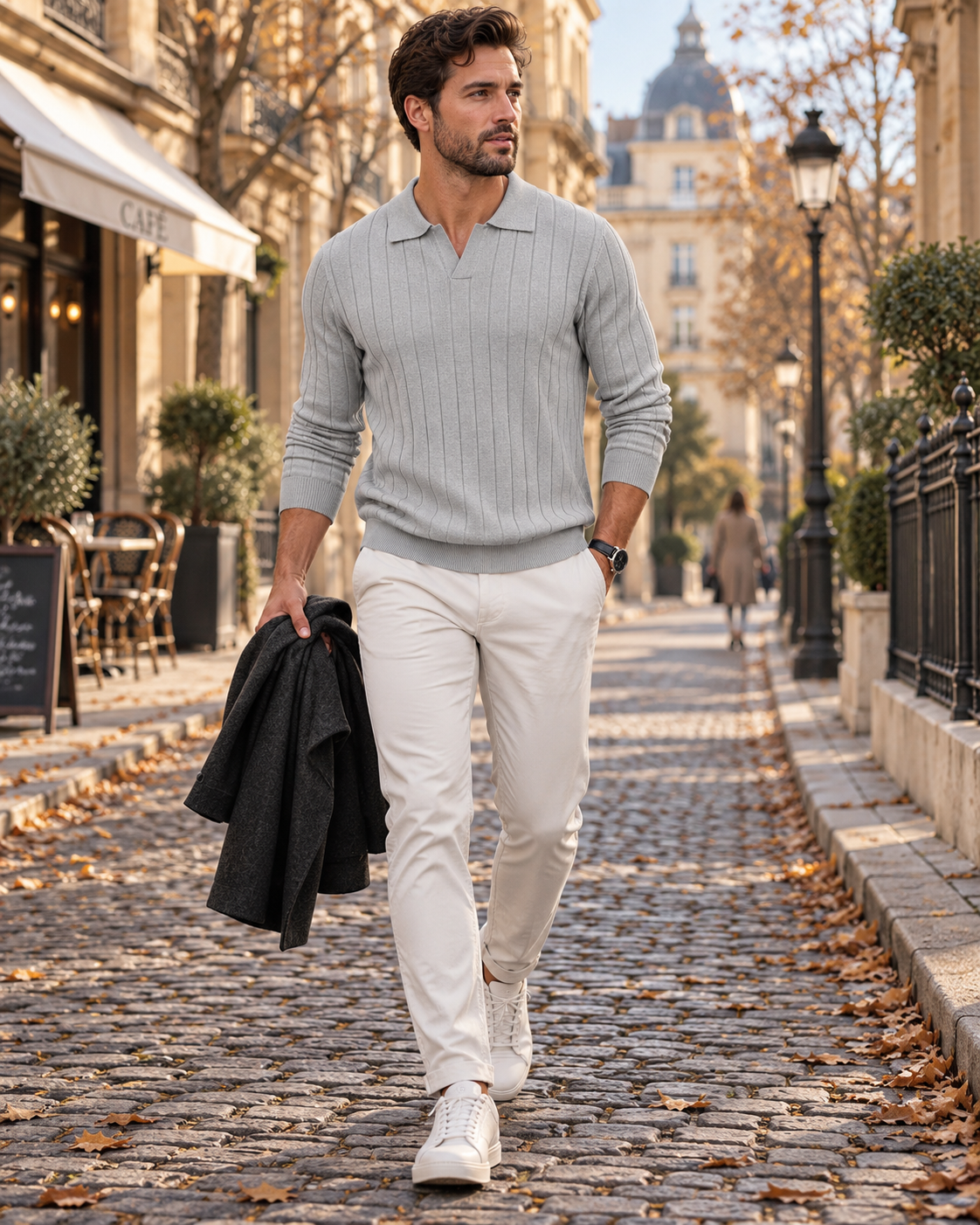 Alistair Men's Polo Sweater – Textured Knit, V-Neck, Long Sleeves and Casual Fit