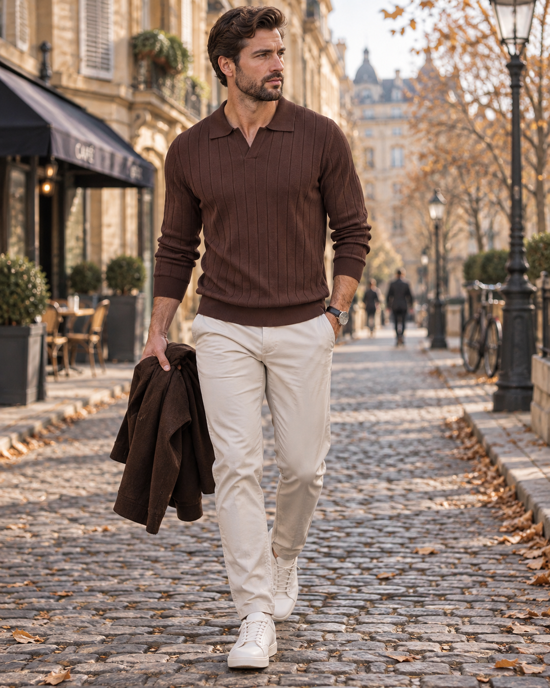 Alistair Men's Polo Sweater – Textured Knit, V-Neck, Long Sleeves and Casual Fit