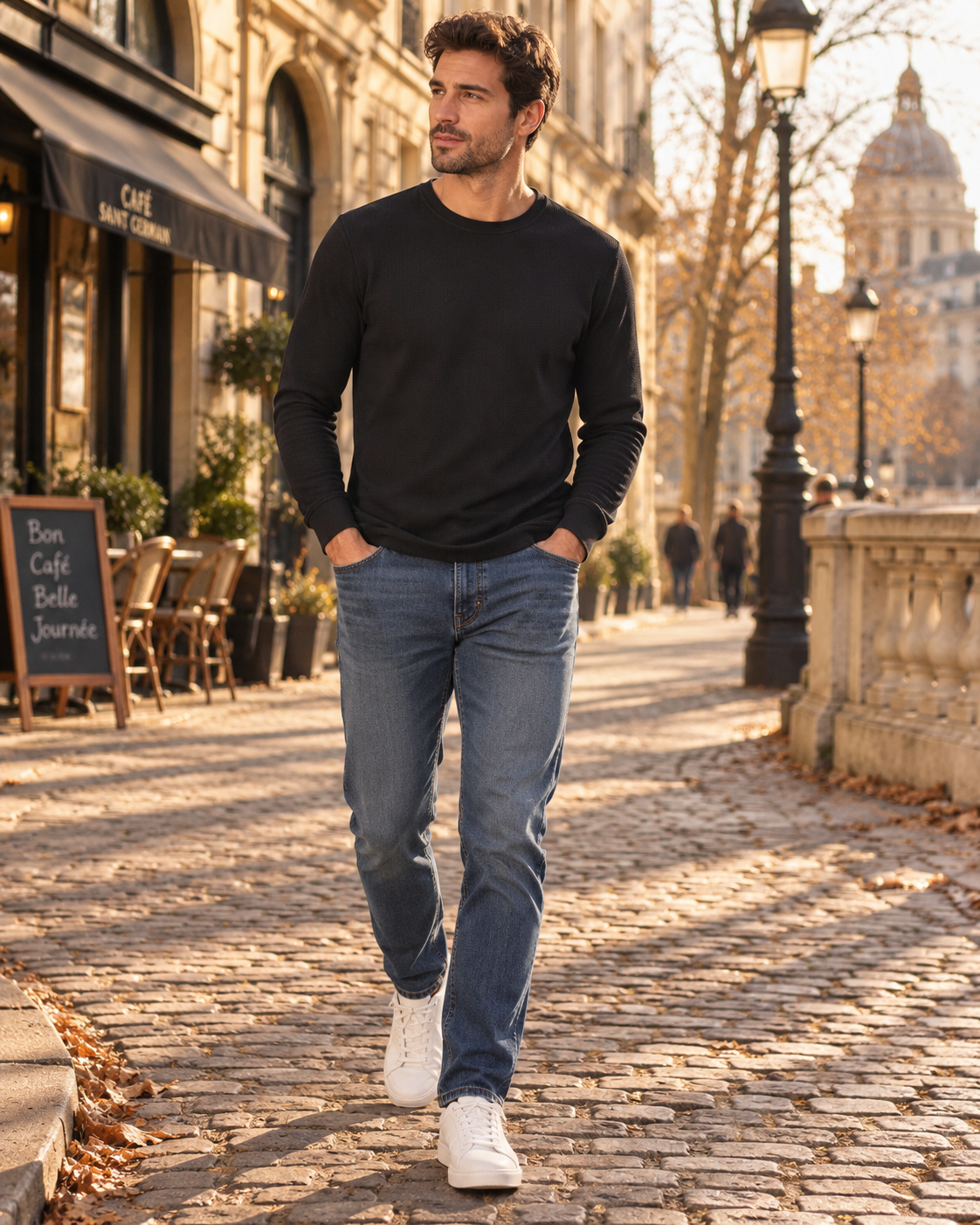 William Haut Thermique Homme – Maille Gaufrée Légère, Col Rond & Manches Longues