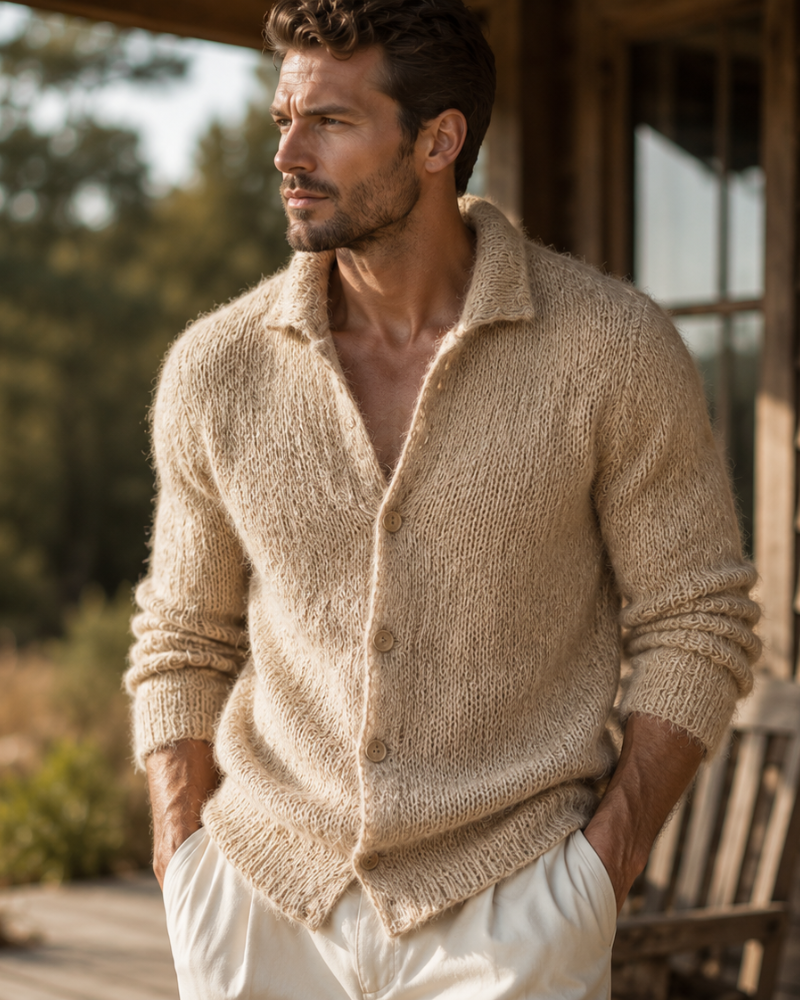 Ronan Chaleco de punto para hombre – Cuello con solapas, botones y elegante estilo retro