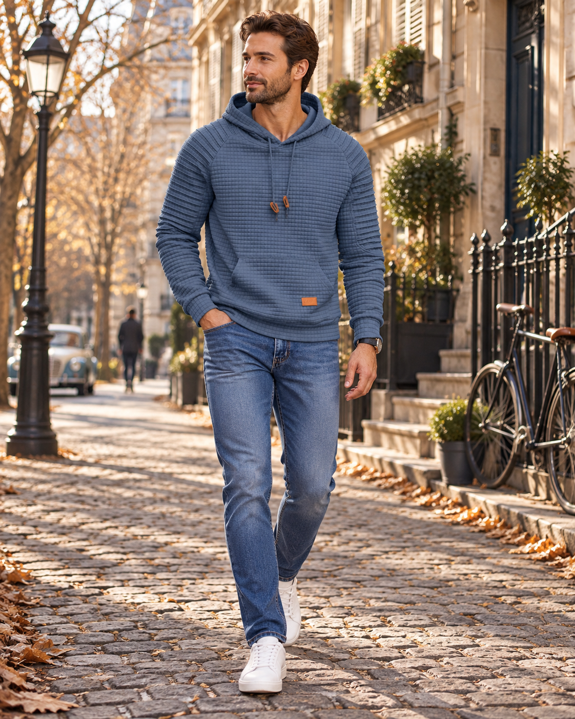 Darren Sudadera con Capucha para Hombre – Tejido Waffle, Cordón de Ajuste y Bolsillo Canguro