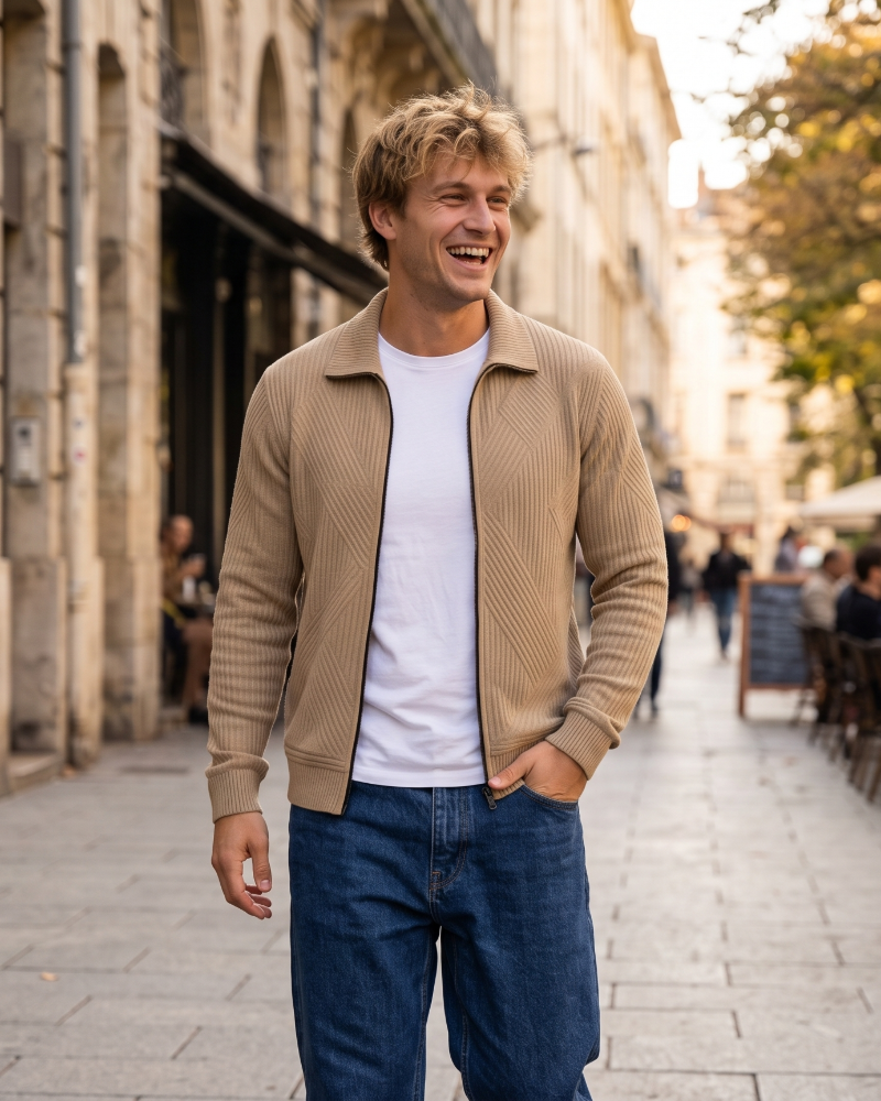 Callum Herre Zipvest – Ribstrikket Ærmeløs Cardigan med Lynlås, Casual Stil