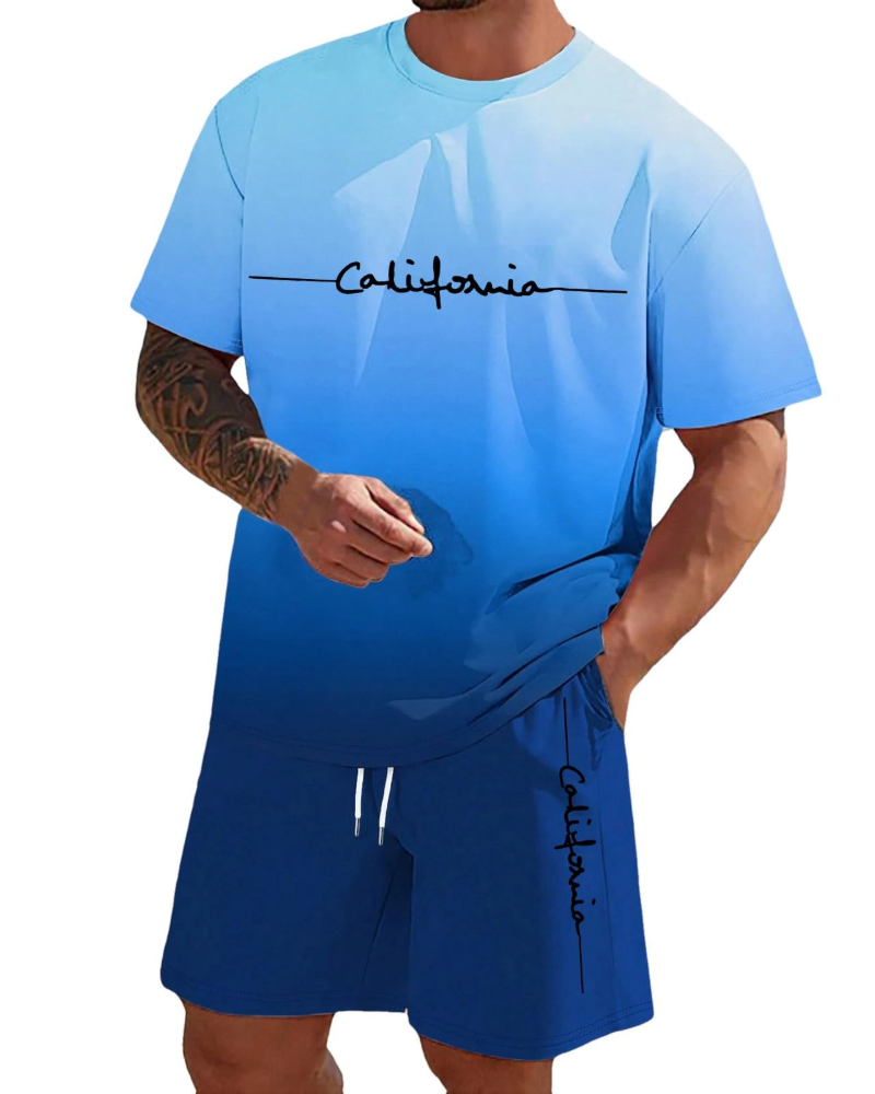 Kaïden Ensemble Homme 2 Pièces – T-Shirt à Imprimé et Short à Cordon Décontracté