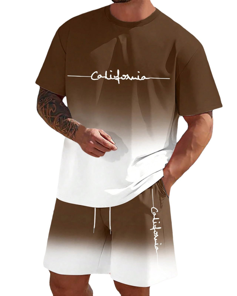 Kaïden Ensemble Homme 2 Pièces – T-Shirt à Imprimé et Short à Cordon Décontracté