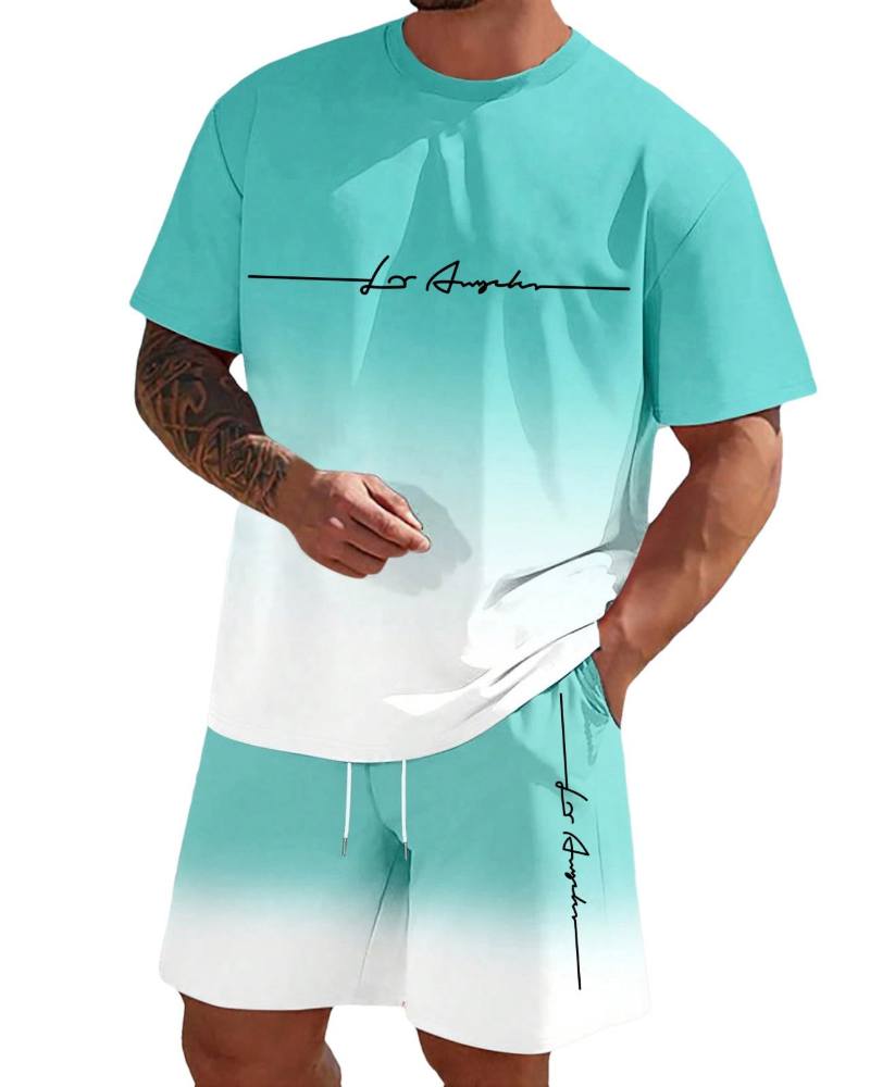 Kaïden Ensemble Homme 2 Pièces – T-Shirt à Imprimé et Short à Cordon Décontracté