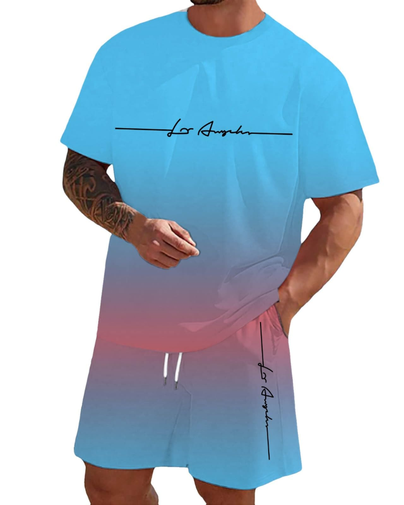 Kaïden Męski zestaw 2-częściowy – T-shirt z nadrukiem i casualowe szorty ze sznurkiem regulacyjnym