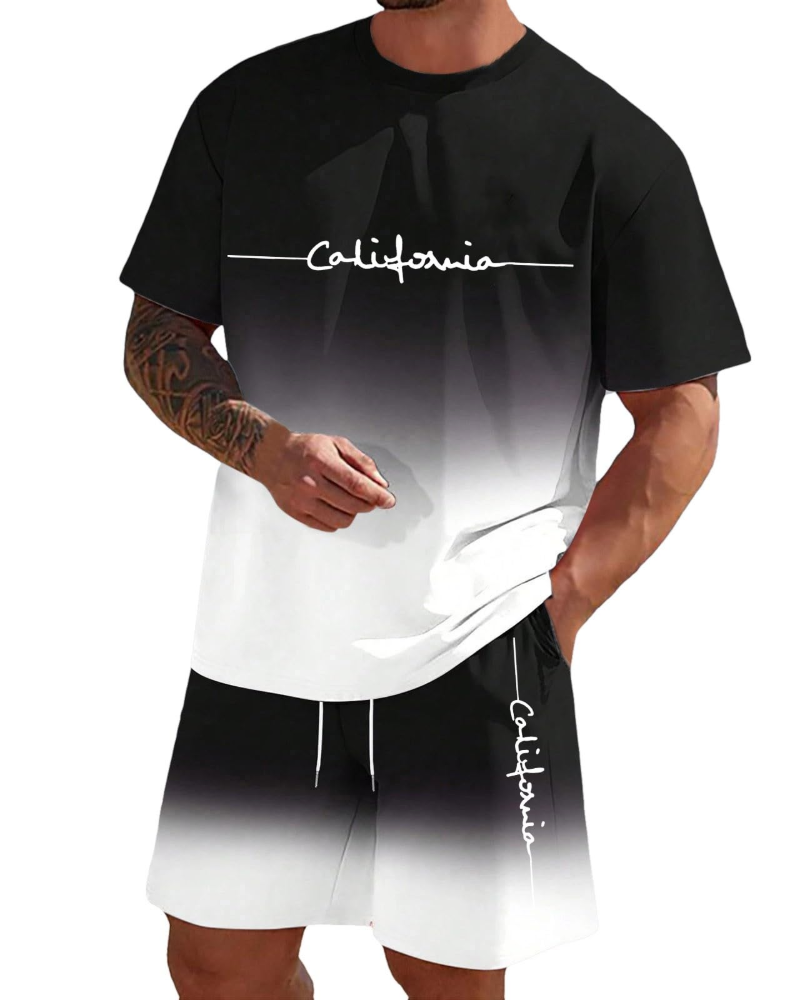 Kaïden Ensemble Homme 2 Pièces – T-Shirt à Imprimé et Short à Cordon Décontracté