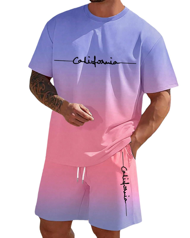Kaïden Ensemble Homme 2 Pièces – T-Shirt à Imprimé et Short à Cordon Décontracté