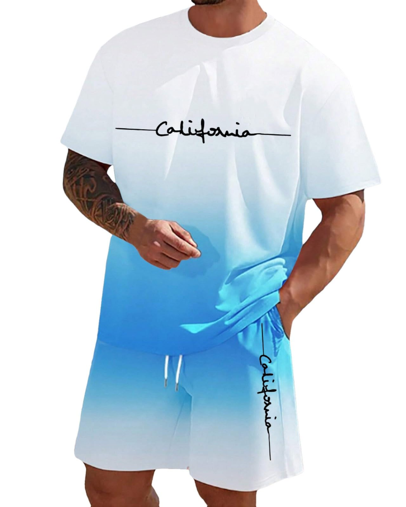 Kaïden Ensemble Homme 2 Pièces – T-Shirt à Imprimé et Short à Cordon Décontracté