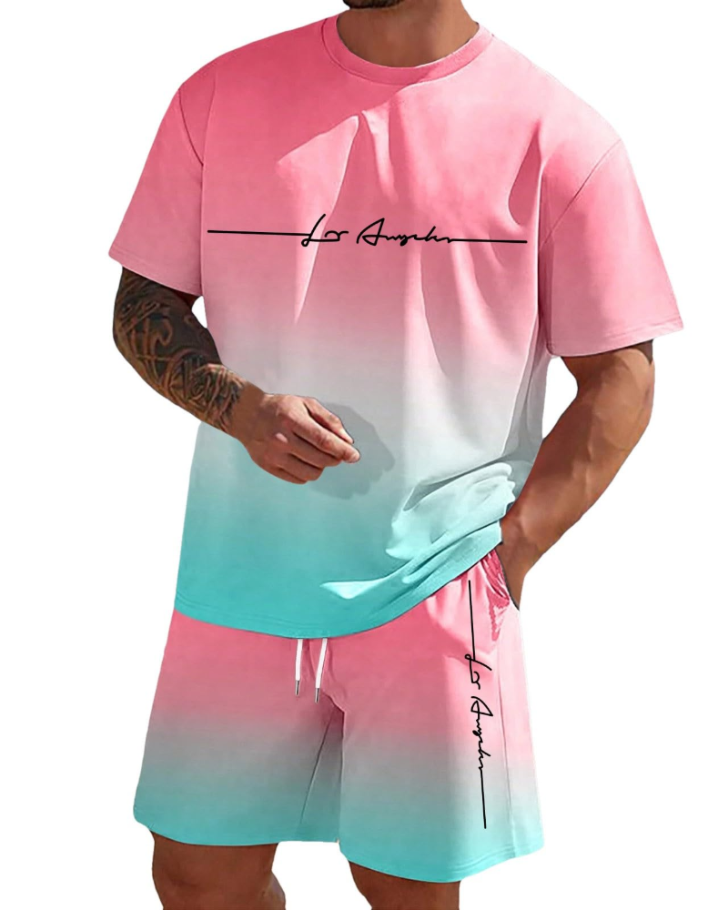 Kaïden Ensemble Homme 2 Pièces – T-Shirt à Imprimé et Short à Cordon Décontracté
