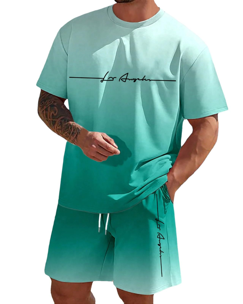 Kaïden Ensemble Homme 2 Pièces – T-Shirt à Imprimé et Short à Cordon Décontracté