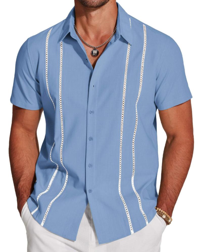 Marco Herreskjorte Guayabera – Cubansk Skjorte Kortærmet Linnedstil Strand