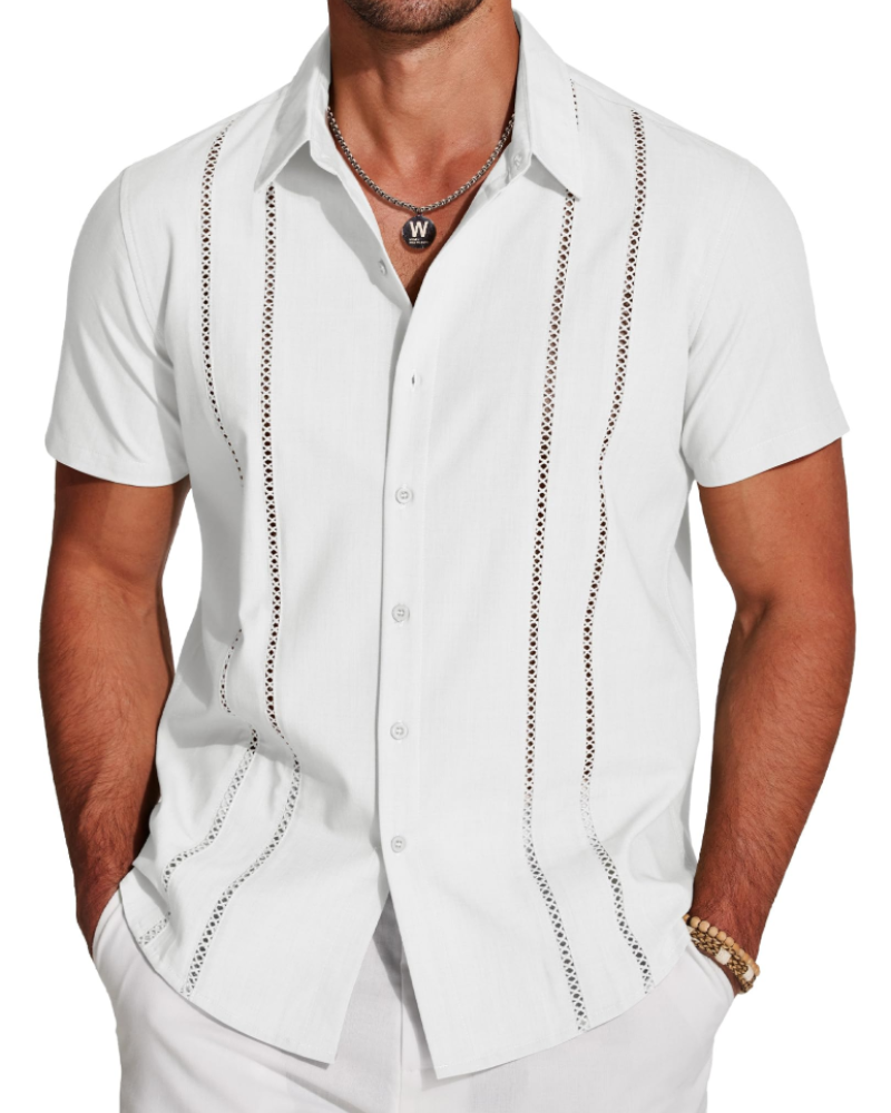 Marco Herreskjorte Guayabera – Cubansk Skjorte Kortærmet Linnedstil Strand