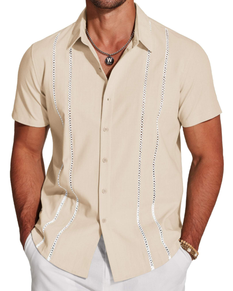 Marco Herreskjorte Guayabera – Cubansk Skjorte Kortærmet Linnedstil Strand