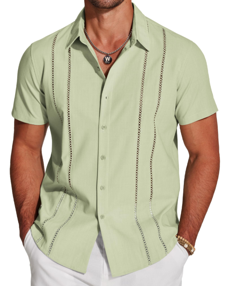 Marco Herreskjorte Guayabera – Cubansk Skjorte Kortærmet Linnedstil Strand