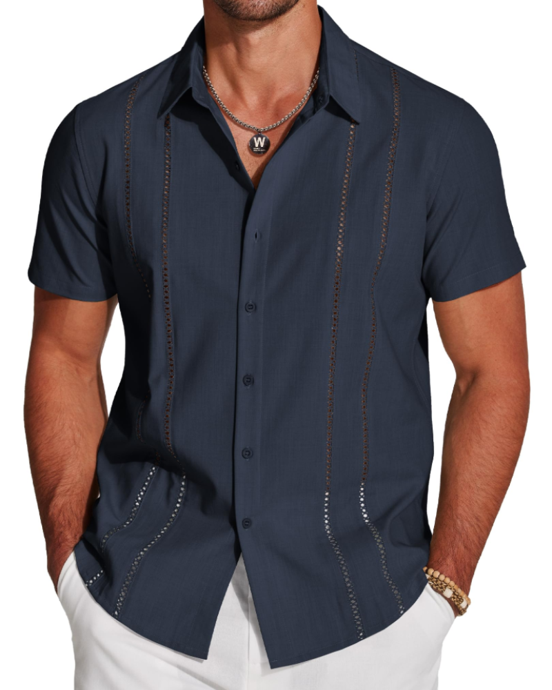 Marco Herreskjorte Guayabera – Cubansk Skjorte Kortærmet Linnedstil Strand