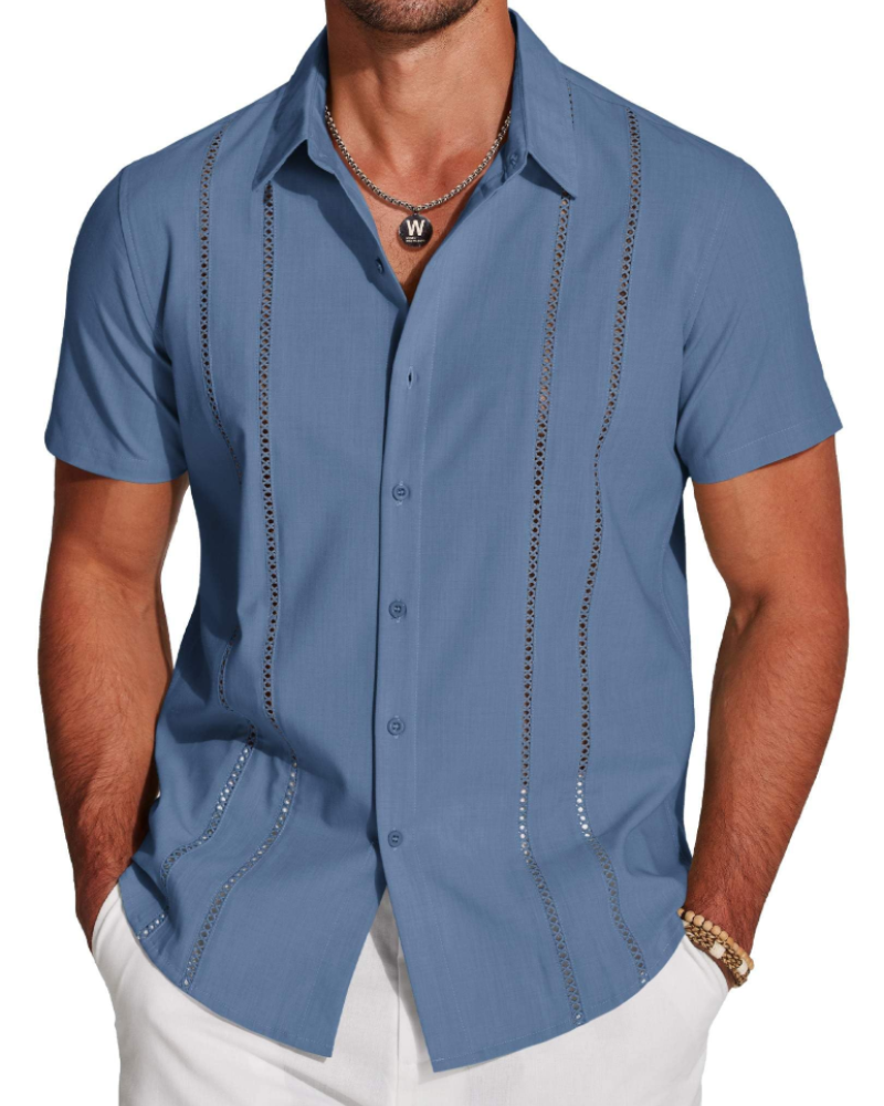 Marco Herreskjorte Guayabera – Cubansk Skjorte Kortærmet Linnedstil Strand